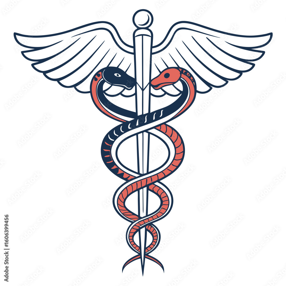 custom made wallpaper toronto digitalCaduceus medical symbol in blue and red, for healthcare branding
