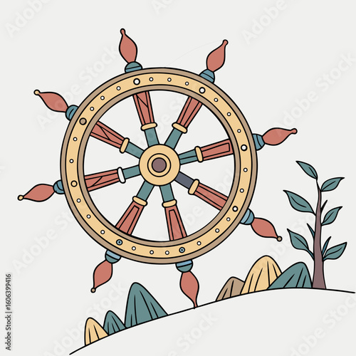 Dharmachakra illustration, colorful design, for spiritual guidance