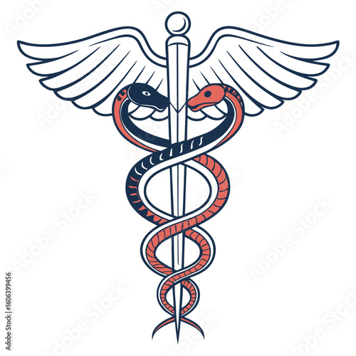 Wallpaper Mural Caduceus medical symbol in blue and red, for healthcare branding Torontodigital.ca