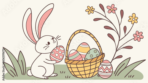 easter basket with eggs and bunny