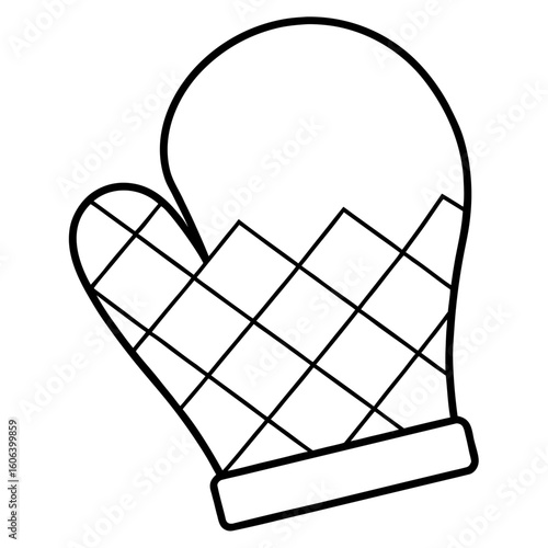 Line art baking mitt with quilted pattern isolated on white background