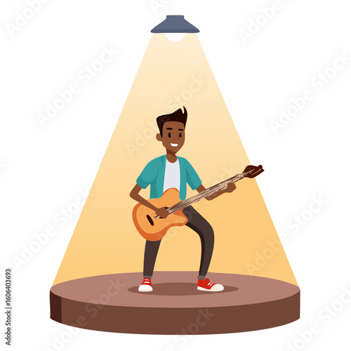 Young Man Playing Acoustic Guitar on Stage
