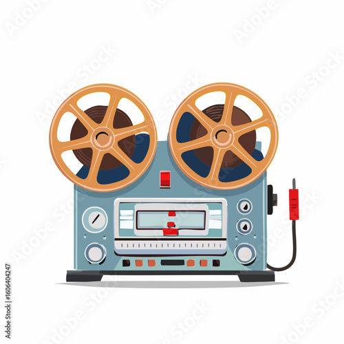 Vintage ReeltoReel Tape Recorder Illustration with Transparent Background