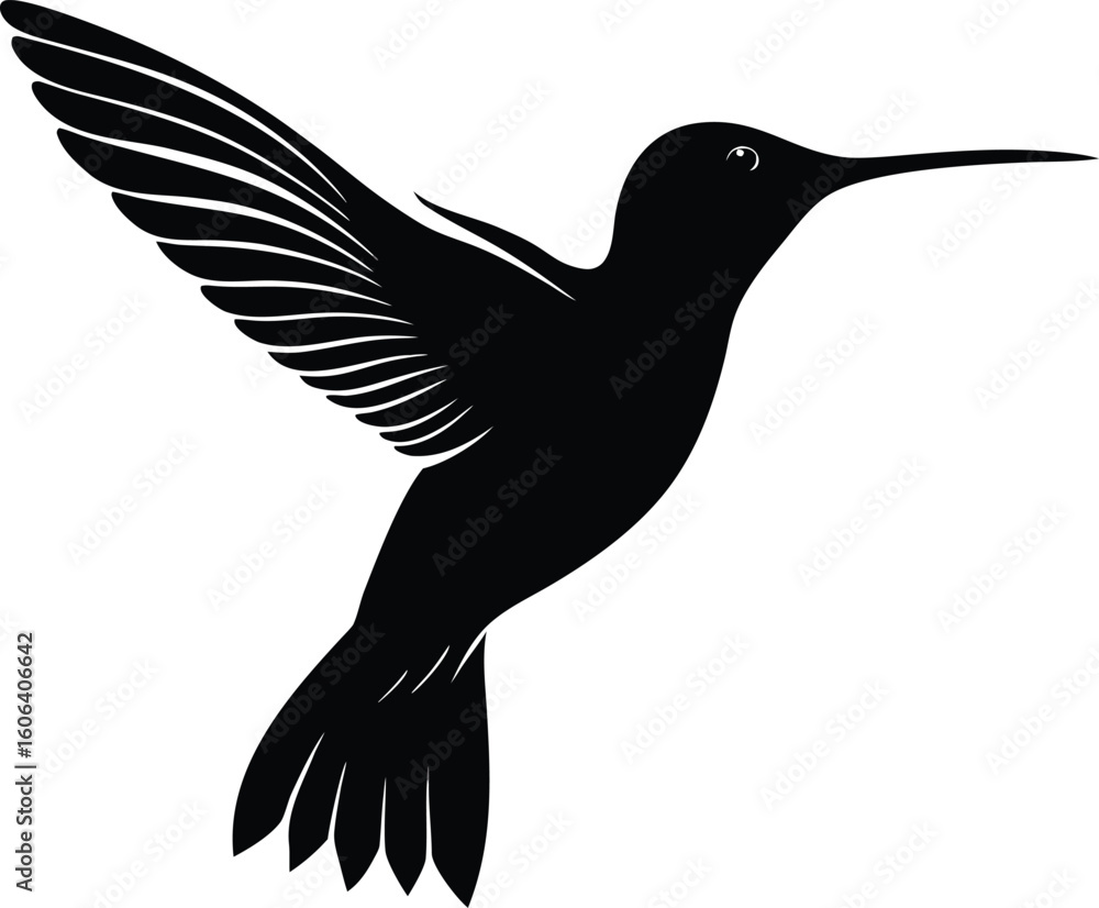 Fototapeta premium realistic black silhouette of humming a bird