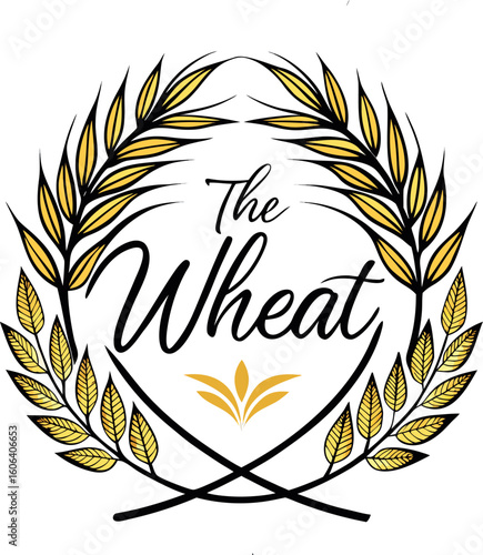 Elegant wheat wreath logo with the wheat text
