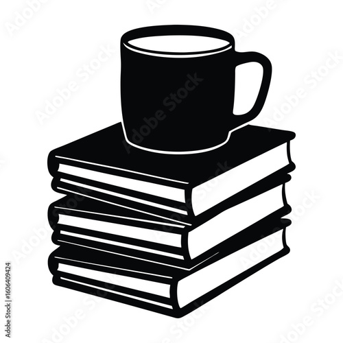 stack of books with a cup