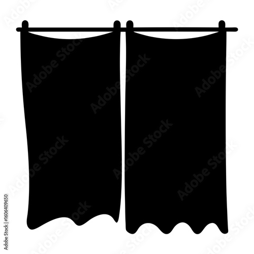 Silhouette illustration of theatrical curtains hanging from a simple rod design