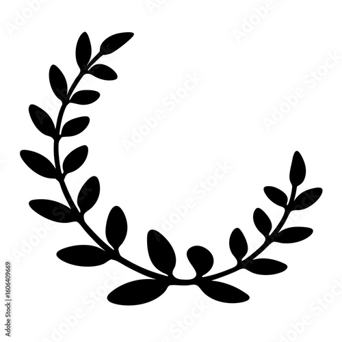 Simple black silhouette of a laurel wreath in a semi circle shape