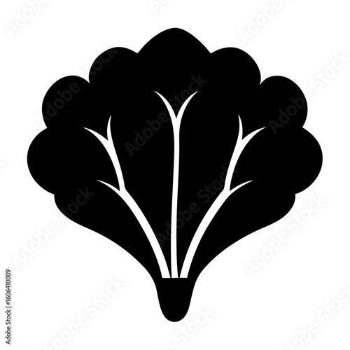 Stylized silhouette of bok choy vegetable in black and white illustration