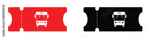 Bus Ticket Icon – Red and Black Transport Pass Label for Travel or Transit