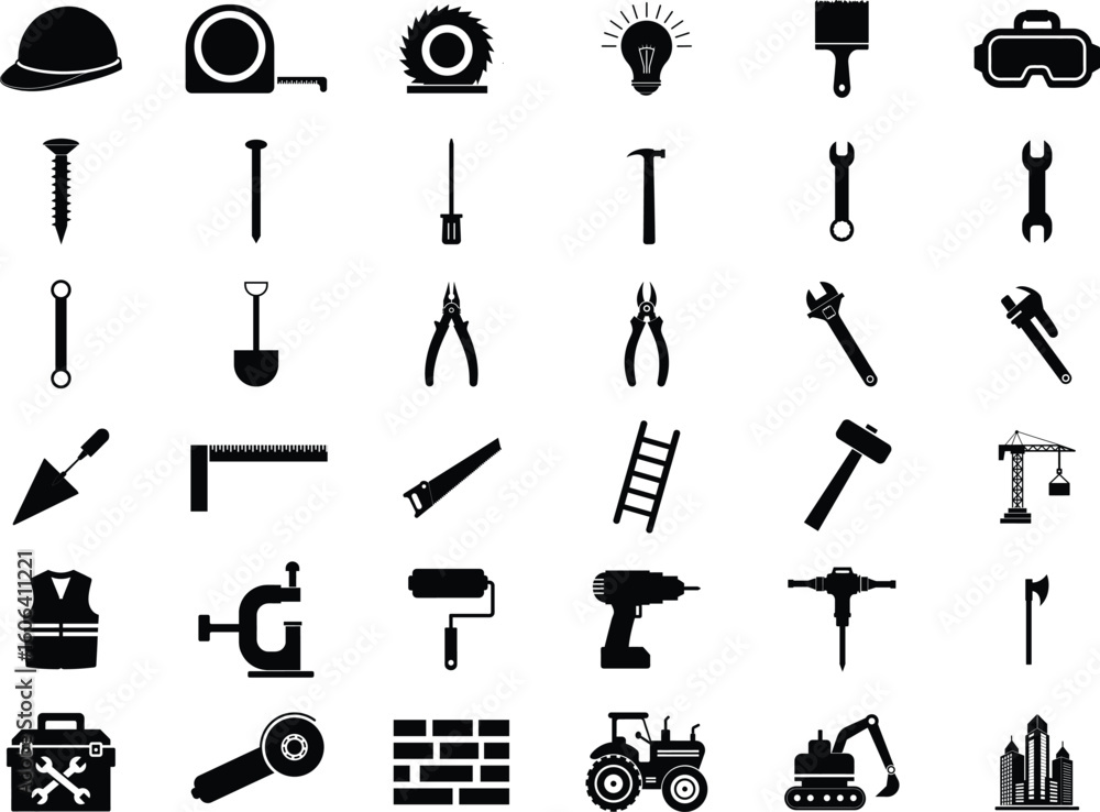 Fototapeta premium Vector Construction Tools and Building Equipment Icons Design