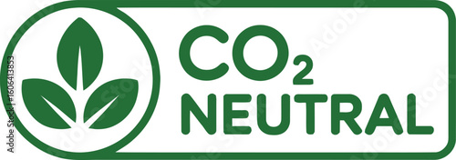 Green CO2 Neutral Icon with Leaf Symbol isolated on White Background Design