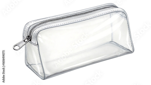 Clear zippered cosmetic bag for travel and organization isolated on transparent background