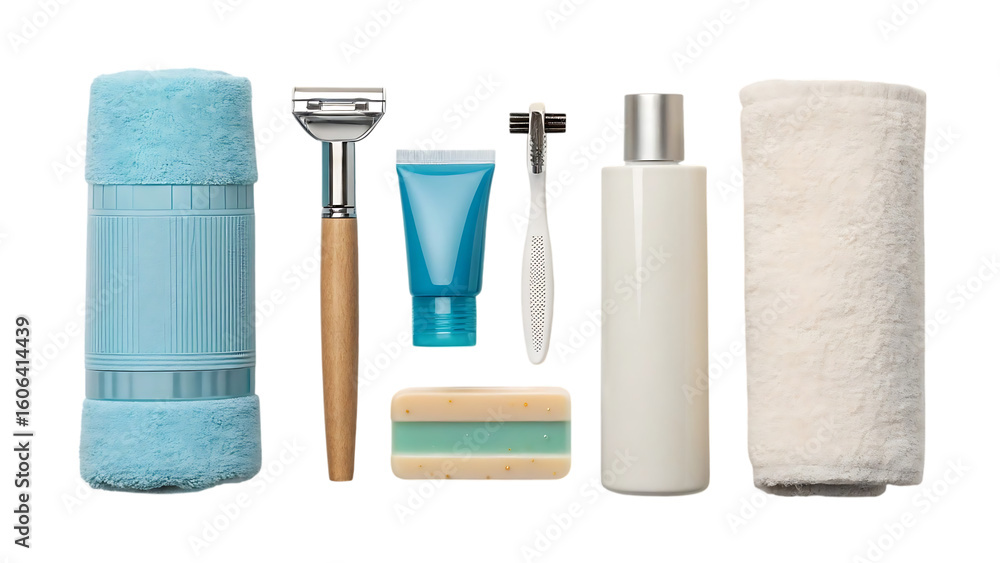 Naklejka premium Collection of personal hygiene and grooming products isolated on transparent background
