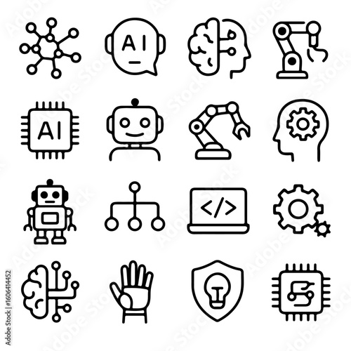 Intricate and interconnected icons showcase the technological advancements that are driving progress. The collection of streamlined line art elements represents complex concepts in a clear.
