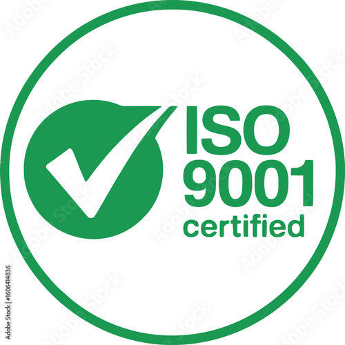 Green ISO 9001 Certified Check Mark Logo on White Background Quality Assurance Symbol