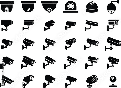 Security Camera Silhouettes Icons Bundle on Transparent Background