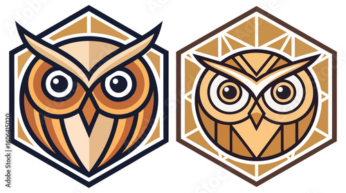 Unique owl logo with minimalist shapes and colors