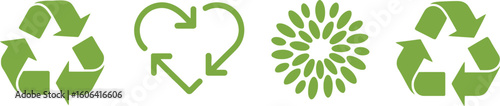 Green Recycle Symbols Icons Set Illustration, White Isolated Environment Shapes