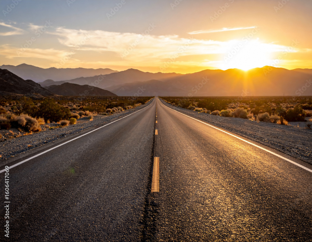 Fototapeta premium Golden Hour Empty Road Vanishing Point