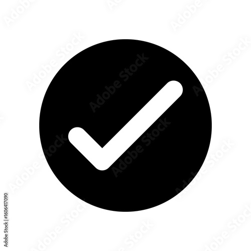 white check mark icon on black round circle transparent background png file type flat style tick icon for web site design, logo, app, UI design
