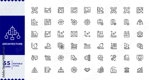 Architecture Line Editable Icons set.Vector illustration in modern thin line style of business related icons: strategy, methodology, regulation, office, factory, shop,Big UI icon set in a flat design.