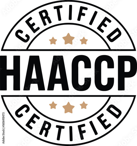 HACCP Certified Stamp, Food Safety Label Round Design with Three Stars, Black and White