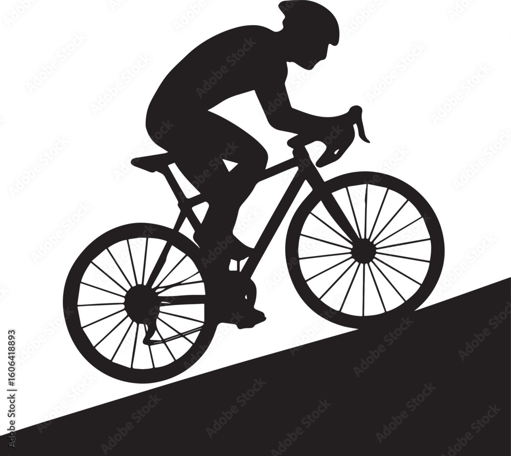 Fototapeta premium Silhouette of a cyclist riding a bicycle in a sporty pose on white background