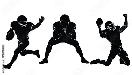 American football player silhouette vector illustration set 