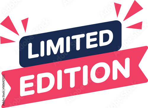Limited Edition Text In Pink Ribbon And Navy Banner Over White Background