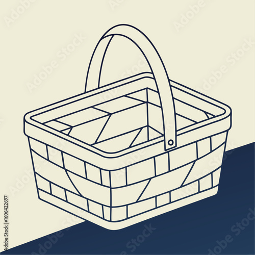 Hand-Drawn Wicker Basket Design on Simple Background for Craft Projects, Home Decor Inspiration, Illustration Blogs, and Eco-Friendly Lifestyle Content  