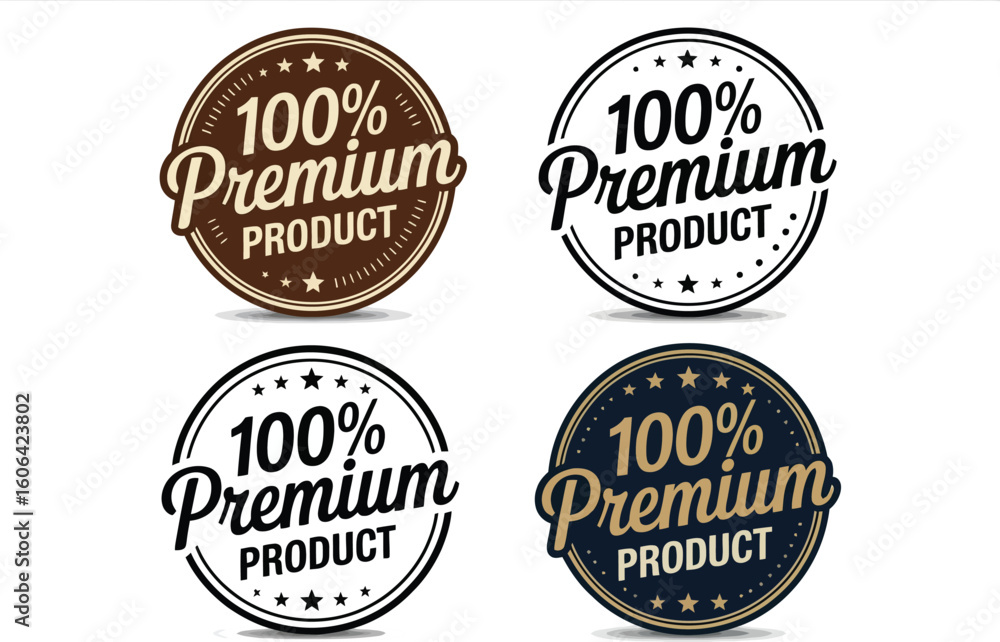 Obraz premium Premium Product Stamp Set, 100 Percent Guarantee, Seals with Stars, Isolated