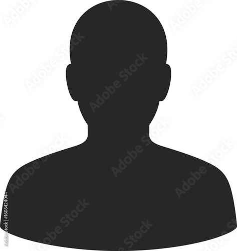 Blank avatar silhouette, black vector male person icon, default profile picture symbol, anonymous user placeholder isolated on white background