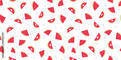 Watermelon seamless pattern. Hand drawn summer background. World watermelon day backdrop. Minimalist cute vector illustration for textile print banner cover.
