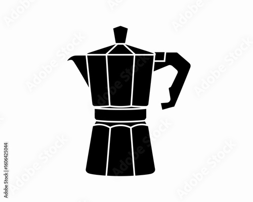 Classic italian moka pot coffee maker silhouette isolated on white background