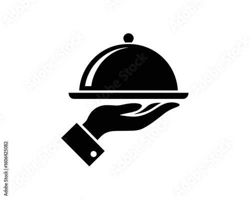 Hand holding a covered dish silhouette isolated on white background