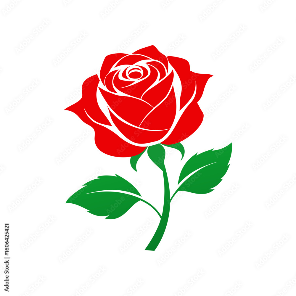 Fototapeta premium rose silhouette red petal green leaves vector