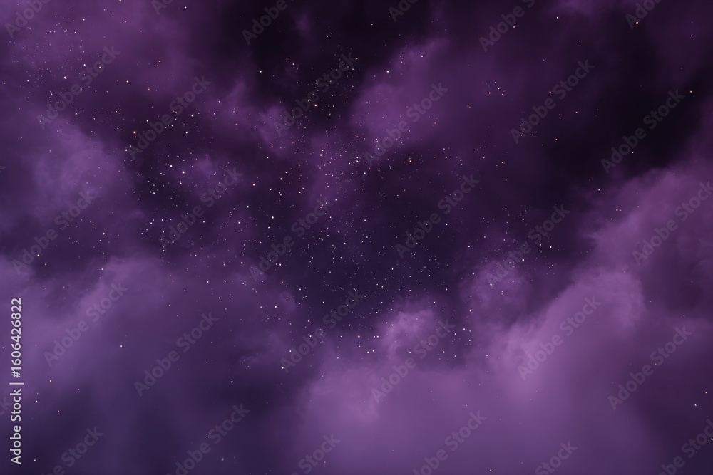 Naklejka premium Deep purple nebula with scattered stars.