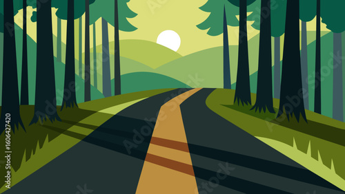Sunlit Road Through Forest Landscape