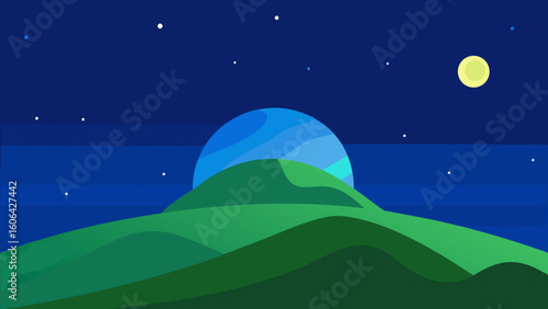 Hilltop View with Night Sky Glow