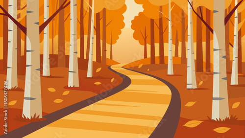 Path Through Birch Forest in Fall