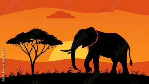 Elephant Silhouette in Savannah Sunset