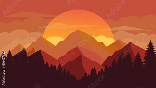 Sunset Light Filtering Through Mountain Trees