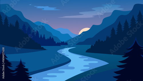 Tranquil River Flowing Through Dense Forest