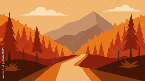 Warm Autumn Tones in Mountain Forest Path