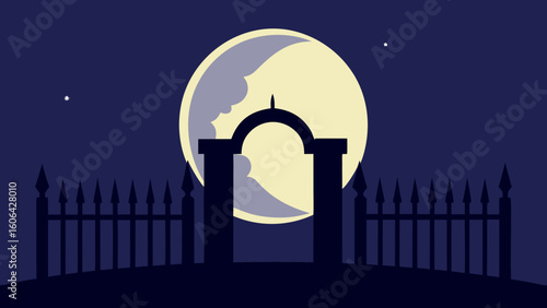 Moon Shining Through Cemetery Gate