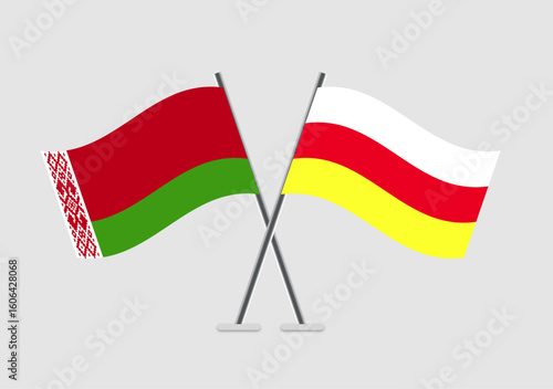 Belarus and North Ossetia vector flags arranged in centered symmetry