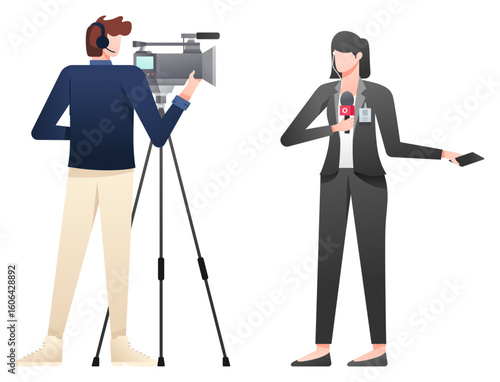 news reporter with cameraman illustration