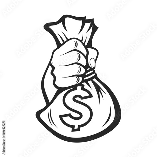 Hand clutching a money bag with a dollar sign symbol vector