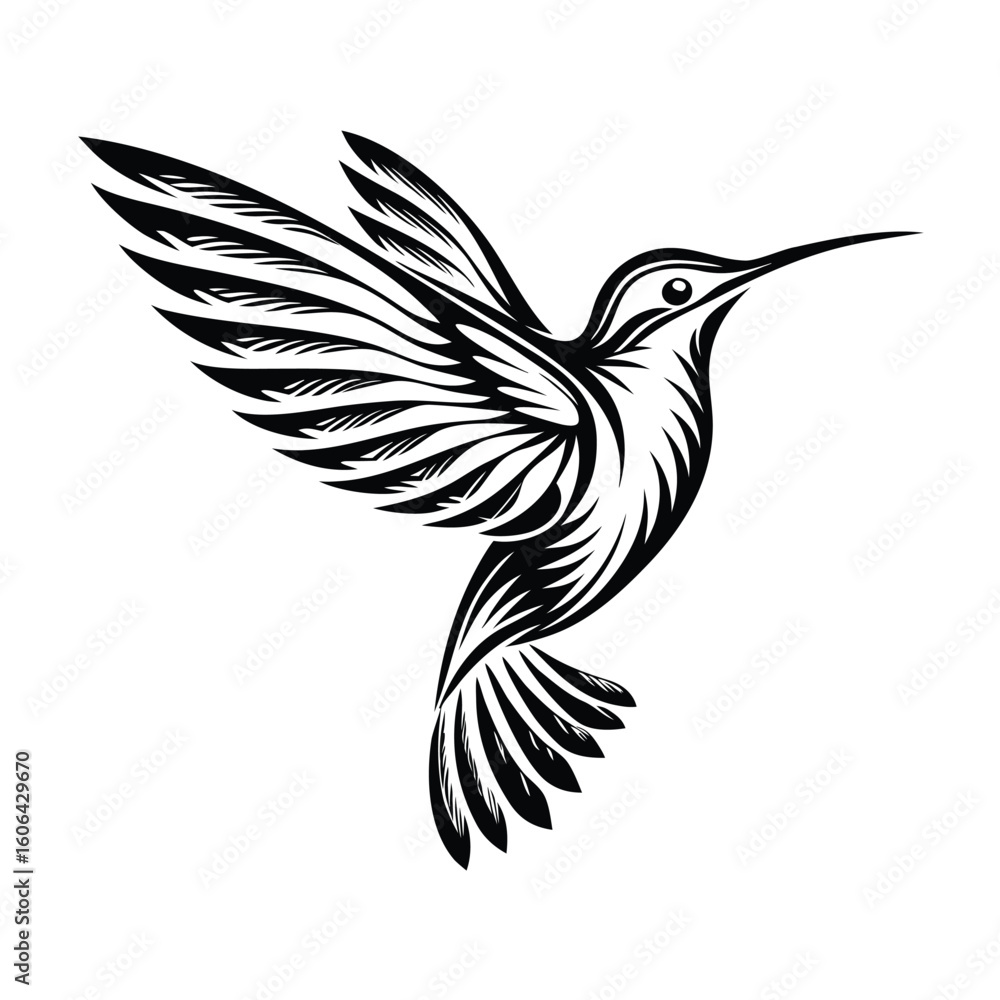 Obraz premium 3d humming bird art silhouette white background